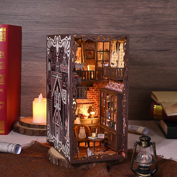 Secret castle DIY handmade model with books and cat gifts