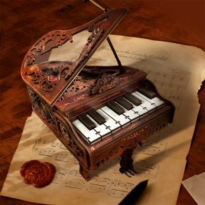 Joincon DIY book nook kit Classical elegant theme 3D piano Exquisite workmanship ingeniously constructed manufactured of high quality solid wood birthday present to the child 14+ adults gift present Chord Movement SQ-24