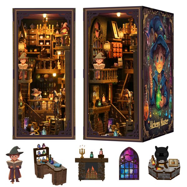 Medicine refiner Wooden diy hut hand-assembled 3d three-dimensional wooden DIY book end assembled toys Creative assembled art gifts