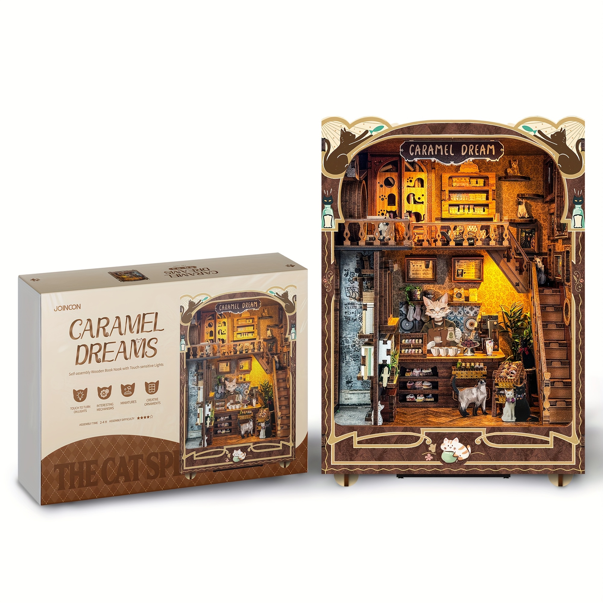 Joincon Caramel Dreams Book Nook Children Craft Kit | Exquisite Eco-Friendly Wooden DIY Model with LED Illumination | 3-Hour Beginner-Friendly Challenge | Odorless, Kid-Safe Design | An excellent gift for children Caramel Dreams SQ-03