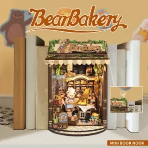 Joincon diy mini book nook kit : Exquisitely Crafted Eco-Friendly Wood with Bright LED Lighting - 4-Hour Assembly, No Odor, Challenging Fun for Beginners, Perfect Gift for Friends Little Bear Bakery SQ-65