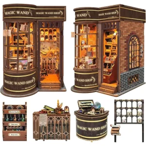 Joincon Magic world diy wooden book nook kit-Miniature House with Built-in LED Lights & dust cover,Wooden puzzle bookshelf insert decor – The perfect fun gift!