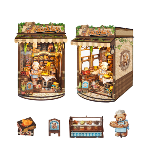 Joincon diy mini book nook kit : Exquisitely Crafted Eco-Friendly Wood with Bright LED Lighting - 4-Hour Assembly, No Odor, Challenging Fun for Beginners, Perfect Gift for Friends Little Bear Bakery SQ-65