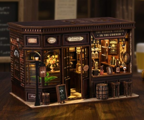 Joincon Miniature Corner Tavern Book Nook Kit - Create a Charming Pub Diorama for Book Shelves