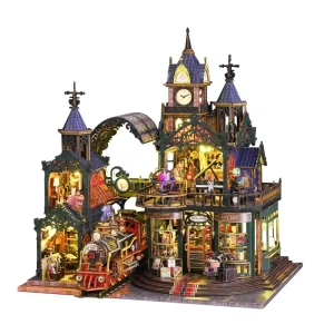 Rail Tracking Magic City Vintage DIY Wooden Miniature House Kit - 3D Puzzle Assembly Set, Compact Micro Model for Home Desktop Decor, Ideal Christmas Gift & Girl's Gift for Her