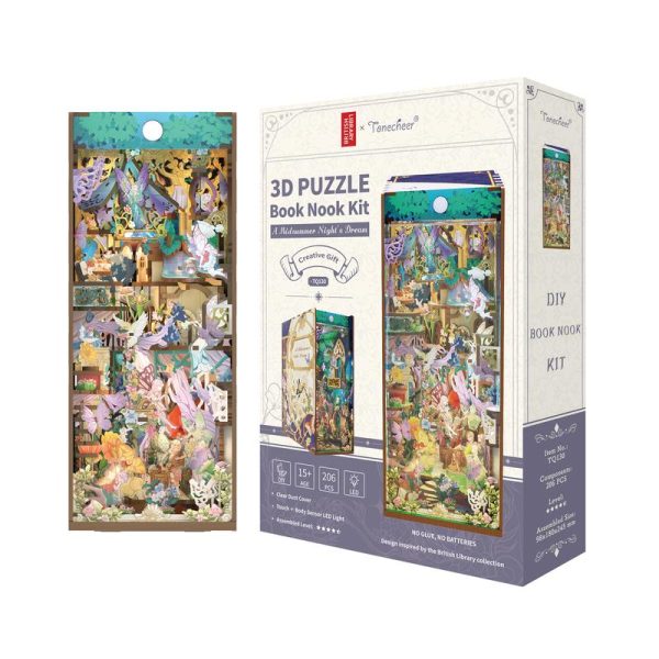 Shakespeare Book Nook Kit – A Midsummer Night's Dream 3D Wooden Puzzle, DIY Bookshelf Insert with LED Lights, Miniature House Decor for Adults | Unique Gift by Tonecheer x British Library
