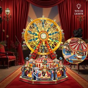 Joincon Century Ferris Wheel 3D Wooden DIY Model with Touch - Activated LED Lights & Rotatable Wheel - Magical Circus & Romantic Decor SQ-69