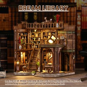 Dreamy Book Hall DIY Book Nook Kit, Miniature House Model Set, 3D Wooden Puzzle, Desk Decoration, Birthday Gift, Christmas Present, Home Decor