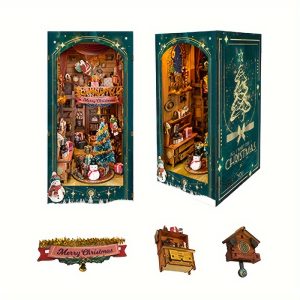Jingle Cabin Book Nook Kit Christmas tree Handmade Book Nook Diy Table Decoration Book Corner 3D Diorama Display Christmas Toy Gift SQ-34