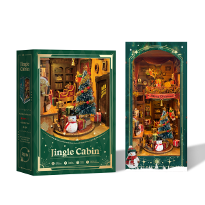 Jingle Cabin Book Nook Kit Christmas tree Handmade Book Nook Diy Table Decoration Book Corner 3D Diorama Display Christmas Toy Gift SQ-34