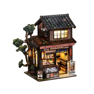 Kasuga Grocery Store Wooden Book Nook – DIY Japanese Retro Miniature Shop Scene with Touch LED Light & Tiny Shelves, 209-Piece Eco-Friendly MDF Kit, 3-4H Immersive Crafting Experience  AM01-006