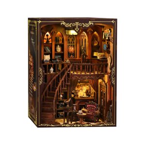 Ancient Rhyme Library Wooden Book Nook – DIY Vintage Library Miniature Scene with Touch Light & Secret Compartment, 333-Piece High-Density Wood Kit, 5-6H Immersive Crafting Experience