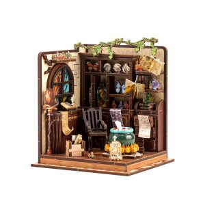 Magic Potion Workshop Wooden Book Nook – DIY Fantasy Miniature Scene with Touch Light & Transparent Acrylic Baffle, 92-Piece High-Density Wood Kit, 3-4H Immersive Crafting Experience