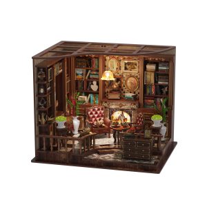 Left Bank Study Wooden Book Nook – DIY Vintage Miniature Scene with Touch Light & Openwork Ceiling, 248-Piece High-Density Wood Kit, 3-4H Immersive Crafting Experience