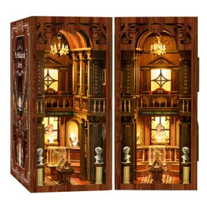 Philosophical Library Wooden Book Nook – DIY Vintage Miniature Scene with Touch LED Light & Classical Busts, 430-Piece High-Density Wood Kit, 4-5H Immersive Crafting Experience BV02-014