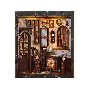 European Melody Musical Instrument Box Wooden Book Nook – DIY Vintage Music Room Miniature Scene with Touch Light & Dust Cover, 278-Piece High-Density Wood Kit, 5-6H Immersive Crafting Experience