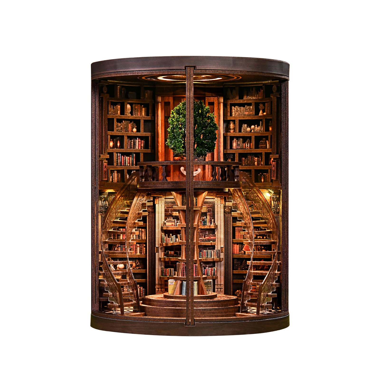 Wisdom Rings Book Repository Wooden Book Nook – DIY Vintage Library Miniature Scene with Touch Light & Dust Cover, 356-Piece High-Density Wood Kit, 6-8H Immersive Crafting Experience