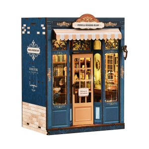 Pergola Reading Room Wooden Book Nook – DIY Vintage Bookstore Miniature Scene with Touch Light & Openable Door, 255-Piece High-Density Wood Kit, 4-5H Immersive Crafting Experience