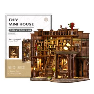 Dreamy Book Hall Wooden Book Nook – DIY Retro European Miniature Library Scene with Touch LED Light, Piano & Bookshelf Decor, 888-Piece Eco-Friendly MDF Kit, 8-10H Immersive Crafting Experience AW02-003