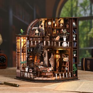 Bacchus Bookstore Wooden Book Nook – DIY Retro European Miniature Study Scene with Touch LED Light & Piano/Statue Decor, 339-Piece Eco-Friendly MDF Kit, 7-8H Immersive Crafting Experience AW02-005