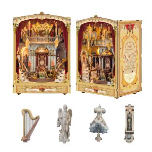 Dreamland Theater Wooden Book Nook – DIY European Court Miniature Stage with Touch-Sensitive Lights, Music & Automatic Rotation, Creative Desktop Decor & Holiday Gift