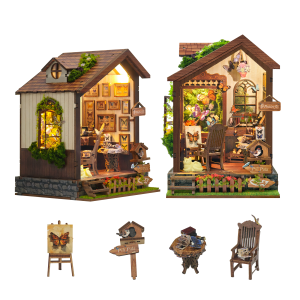 Butterfly House Wooden Book Nook – DIY Miniature Model with Touch-Sensitive Lights, Creative Desktop Decor & Relaxing Craft Gift