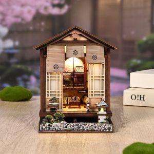 Moss Lantern Harmony Garden Wooden Book Nook – DIY Japanese Miniature Scene with Touch LED Light & Stone Lantern, 152-Piece Eco-Friendly MDF Kit, 2-3H Immersive Crafting Experience AM01-005