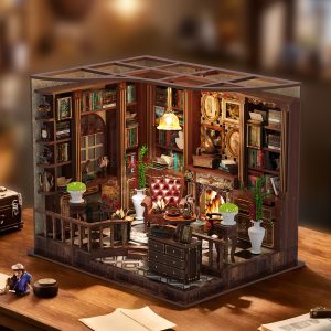 Left Bank Study Wooden Book Nook – DIY Vintage Miniature Scene with Touch Light & Openwork Ceiling, 248-Piece High-Density Wood Kit, 3-4H Immersive Crafting Experience
