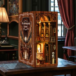 Philosophical Library Wooden Book Nook – DIY Vintage Miniature Scene with Touch LED Light & Classical Busts, 430-Piece High-Density Wood Kit, 4-5H Immersive Crafting Experience BV02-014