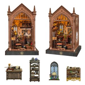 Magic Abode Wooden Book Nook – DIY Gothic Miniature Study with Touch-Sensitive Lights & Vintage Furniture Details, Creative Desktop Decor & Holiday Gift