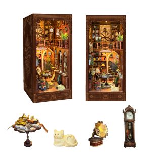 Timeworn Library Wooden Book Nook – DIY Vintage Two-Story Miniature Library with Touch-Sensitive Lights & Exquisite Details, Creative Desktop Decor & Holiday Gift