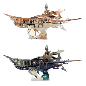 Whale Ark of the Universe Wooden Assembly Model – Mechanical Transmission + Biomimetic Sound Effects, Space-Themed DIY Book Nook & Premium Collectible Gift