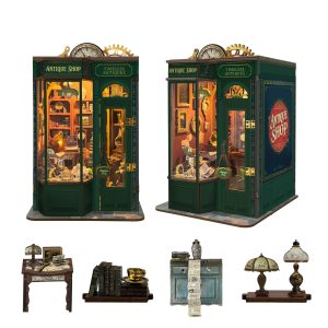 Timeless Antiques Wooden Book Nook – DIY Vintage Miniature Study with Touch-Sensitive Lights & Openable Door Design, Creative Desktop Decor & Holiday Gift