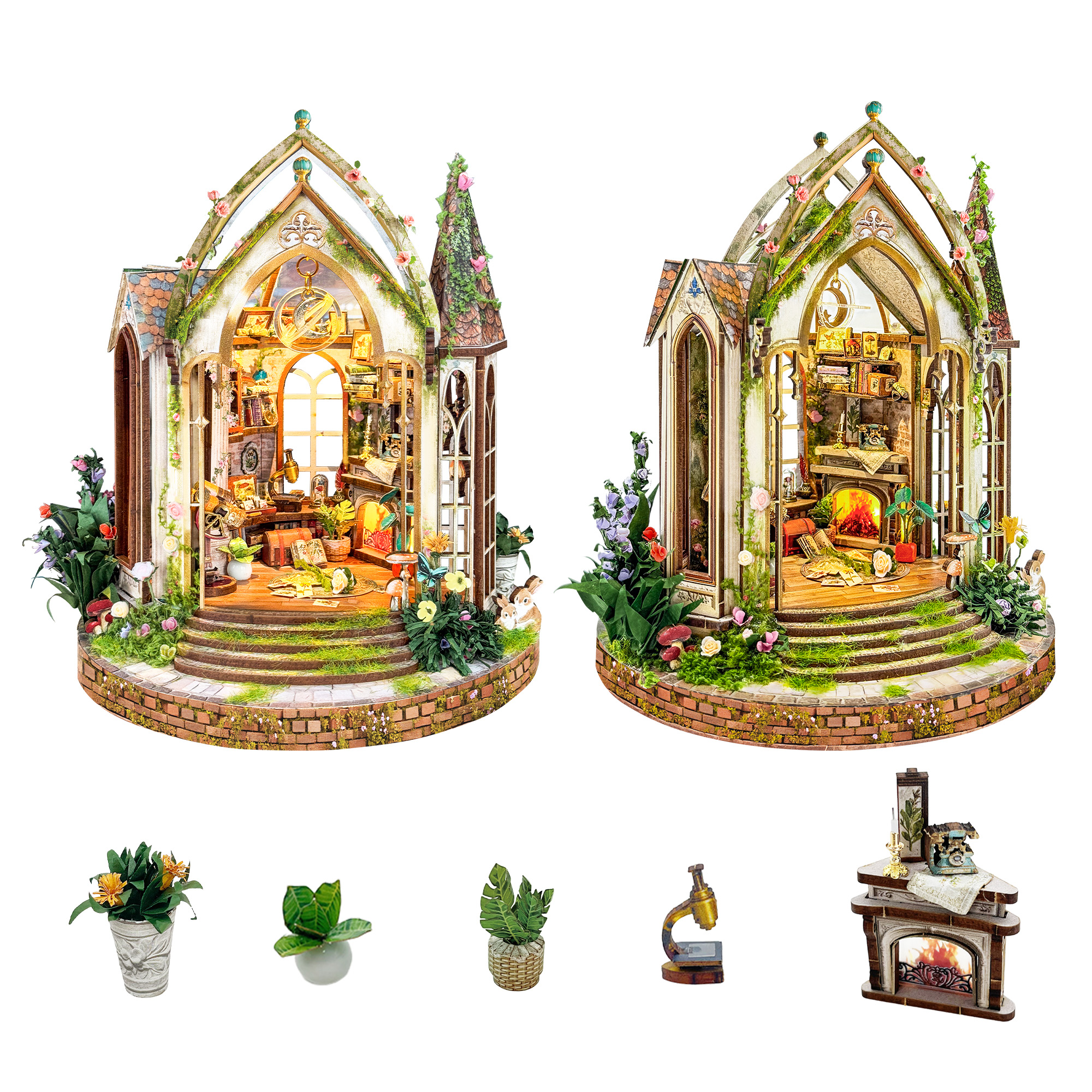 Dreamland Floral Studio Wooden Book Nook – DIY Miniature Flower Workshop with Touch-Sensitive Lights & Exquisite Plant Accessories, Creative Desktop Decor & Healing Craft Gift