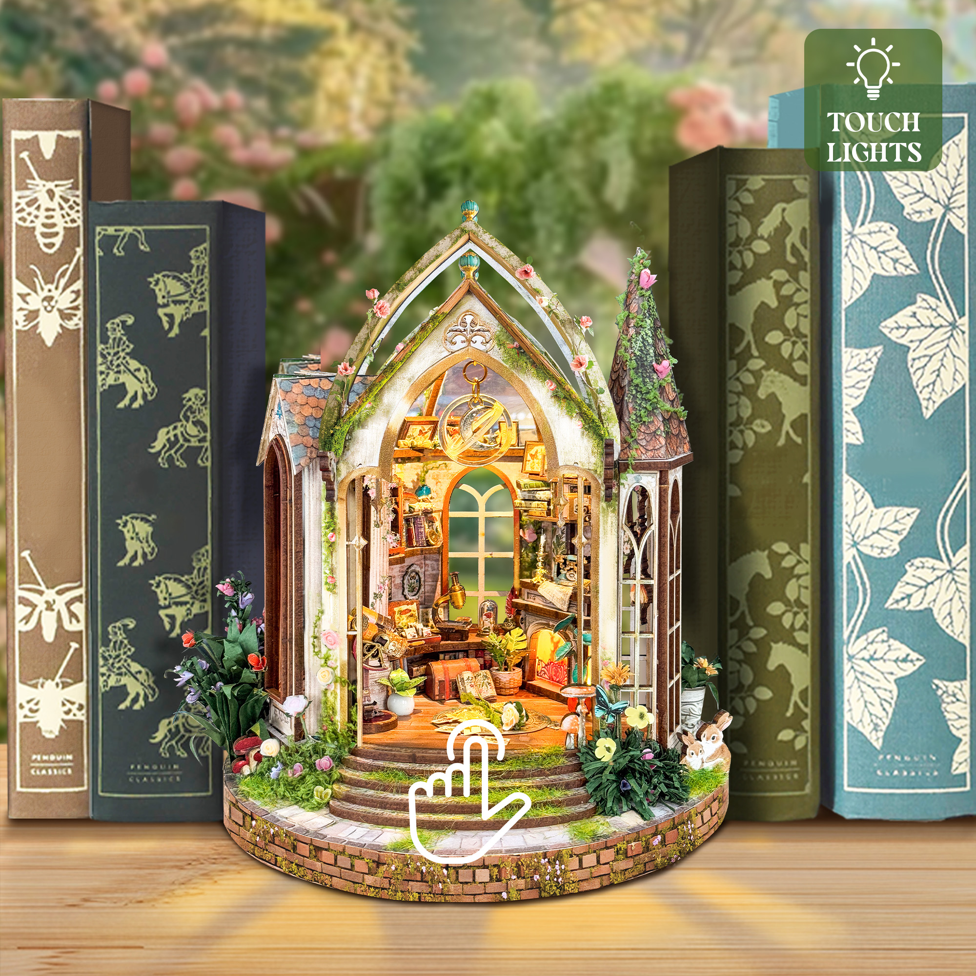 Dreamland Floral Studio Wooden Book Nook – DIY Miniature Flower Workshop with Touch-Sensitive Lights & Exquisite Plant Accessories, Creative Desktop Decor & Healing Craft Gift