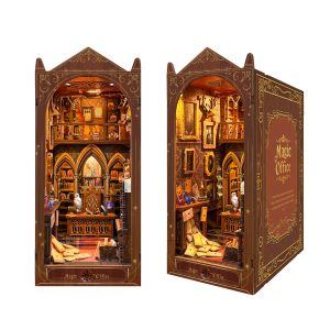 Magic Office Wooden Book Nook – DIY Miniature Magic World with Wand Remote Control Lights & Mysterious Attic Scene, Creative Desktop Decor & Holiday Gift SQ-79
