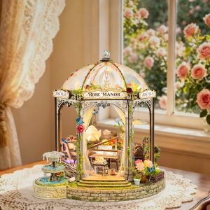 Rose Manor DIY Wooden Miniature Model European Garden Gazebo Assembly Kit with Fountain, Piano & Angel Statue – 164-Piece Immersive Puzzle Toy Perfect Gift for Adults & Teens – Ideal for Stress Relief, Family Bonding, or Holiday Decor SQ-117
