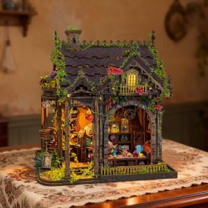 Myriad Realms Club Magic Book Nook DIY Wooden Miniature Model Gothic Magic Bookstore Scene with Vine-Covered Roof, Arched Windows & Multi-Colored Crystal Bottles – 203-Piece Immersive Puzzle Toy Perfect Gift for Adults & Teens – Ideal for Stress Relief, Family Bonding, or Holiday Decor SQ-99