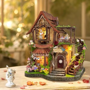 Dreamy Cottage: Alice in Wonderland DIY Wooden Book Nook Model (Touch-Sensitive Lights + Transmission Mechanism Edition)Perfect Gift for Adults & Teens – Ideal for Stress Relief, Family Bonding, or Holiday Decor SQ-129