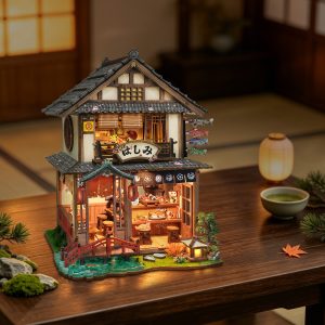 Bridgeside Machiya: Japanese Izakaya DIY Wooden Book Nook Model (Touch-Sensitive Lights + Miniature Food Edition) Perfect Gift for Adults & Teens – Ideal for Stress Relief, Family Bonding, or Holiday Decor SQ-127