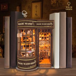 Magic Wand Shop DIY Book Nook Model (Touch-Sensitive Lights + Miniature Wand Shop Edition) Perfect Gift for Adults & Teens – Ideal for Stress Relief, Family Bonding, or Holiday Decor SQ-51