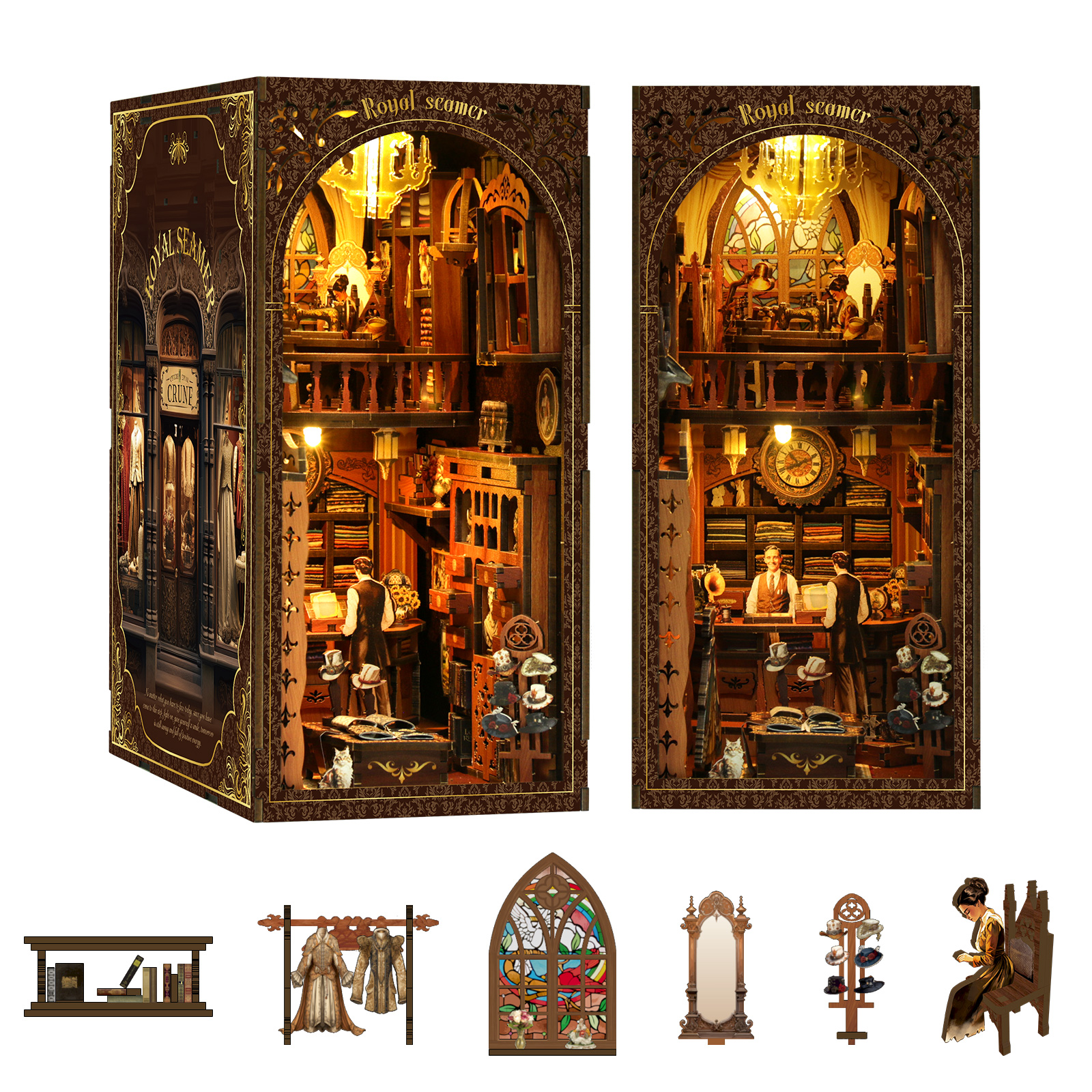 Royal Seamer DIY Book Nook Model (Touch-Sensitive Lights + Miniature Vintage Tailor Shop Edition) Perfect Gift for Adults & Teens – Ideal for Stress Relief, Family Bonding, or Holiday Decor  BV02-009