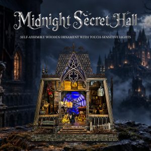 Midnight Secret Hall DIY Book Nook Kit, Gothic Miniature House with Touch LED Lights, Wooden Diorama Bookshelf Decor Gift SQ-147