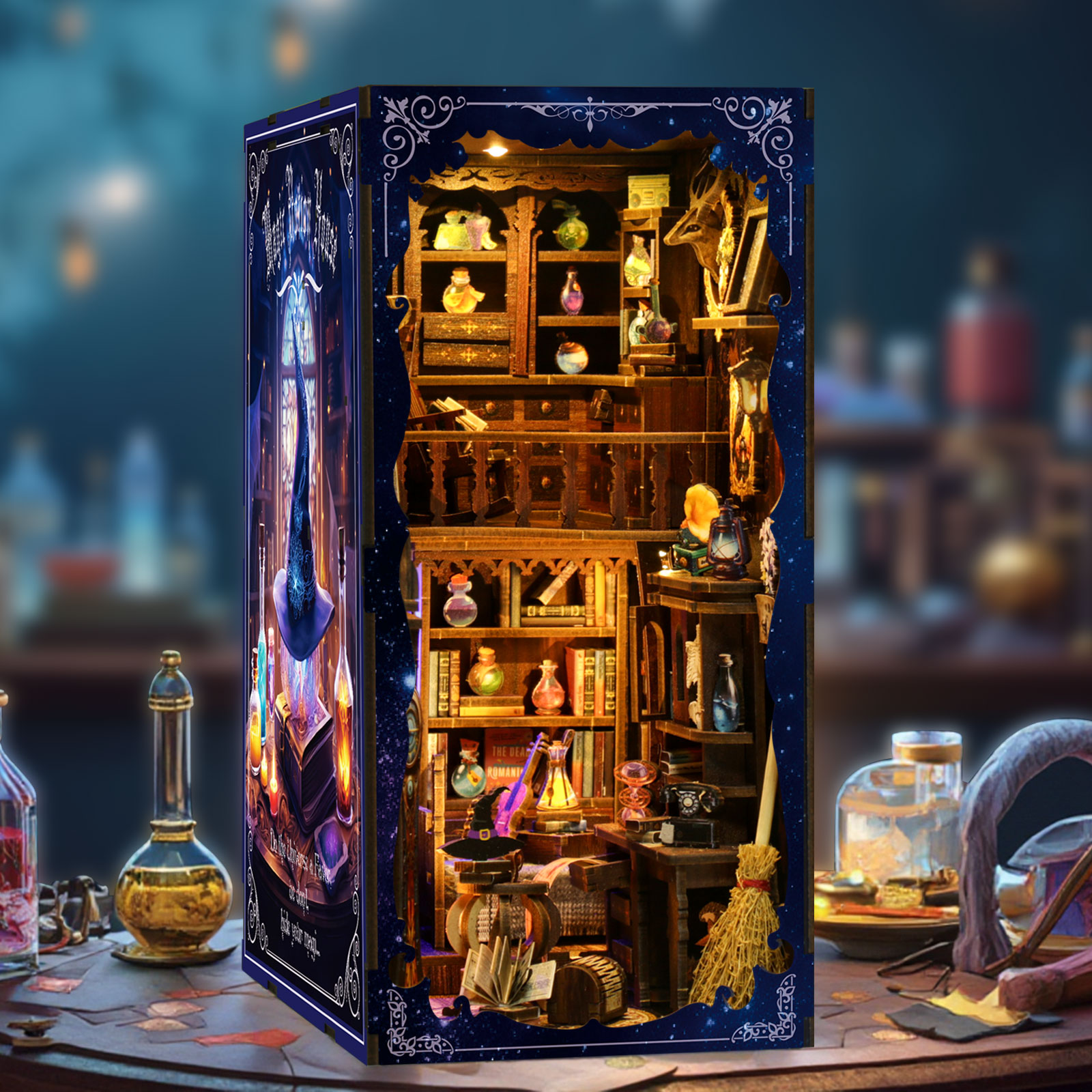 Magic Potion House DIY Book Nook Model (Touch-Sensitive Lights + Miniature Wizard Study Edition) Perfect Gift for Adults & Teens – Ideal for Stress Relief, Family Bonding, or Holiday Decor BV02-011