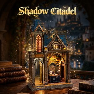 Shadow Citadel DIY Book Nook Kit, Medieval Castle‑Style Miniature Dollhouse Bookend With Warm LED Light, 3D Wooden Puzzle Model Building Kit For Hobby & Home Decor, Ideal Gift For Book Lovers SQ-148