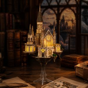 Glen Sky Citadel DIY Wooden Castle Model Kit, 360° Rotating Floating Sky Castle Diorama with Touch-Sensor LED Lights and USB-C Charging, 449 PCS Hand-Assembly Craft Decor, Unique Fantasy Desktop Ornament & Creative Gift SQ-142
