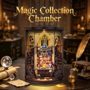 DIY Magic Collection Chamber Wooden Book Nook, Magician Library Miniature House Kit with Touch Control Warm LED Lights, 336‑Piece Self‑Assembly Puzzle for Home Shelf Ornament & Unique Birthday Gift SQ-130