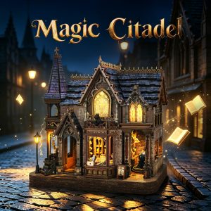 DIY Magic Citadel Book Nook, Detailed Gothic Magic Mansion Wooden Craft Kit with LED Lights, Stress‑Relief Handmade Model for Book Shelf Display, Perfect Gift for Fantasy Craft Lovers SQ-132