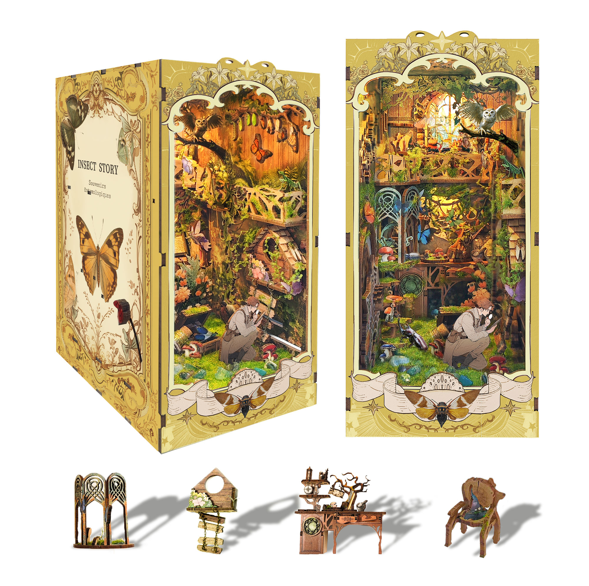 The Records of Insects DIY Book Nook Model (Touch-Sensitive Lights + Miniature Nature Ecology Edition)Perfect Gift for Nature Lovers, Teens & Adults – Ideal for Home Decor & Holiday Gifting SQ-19